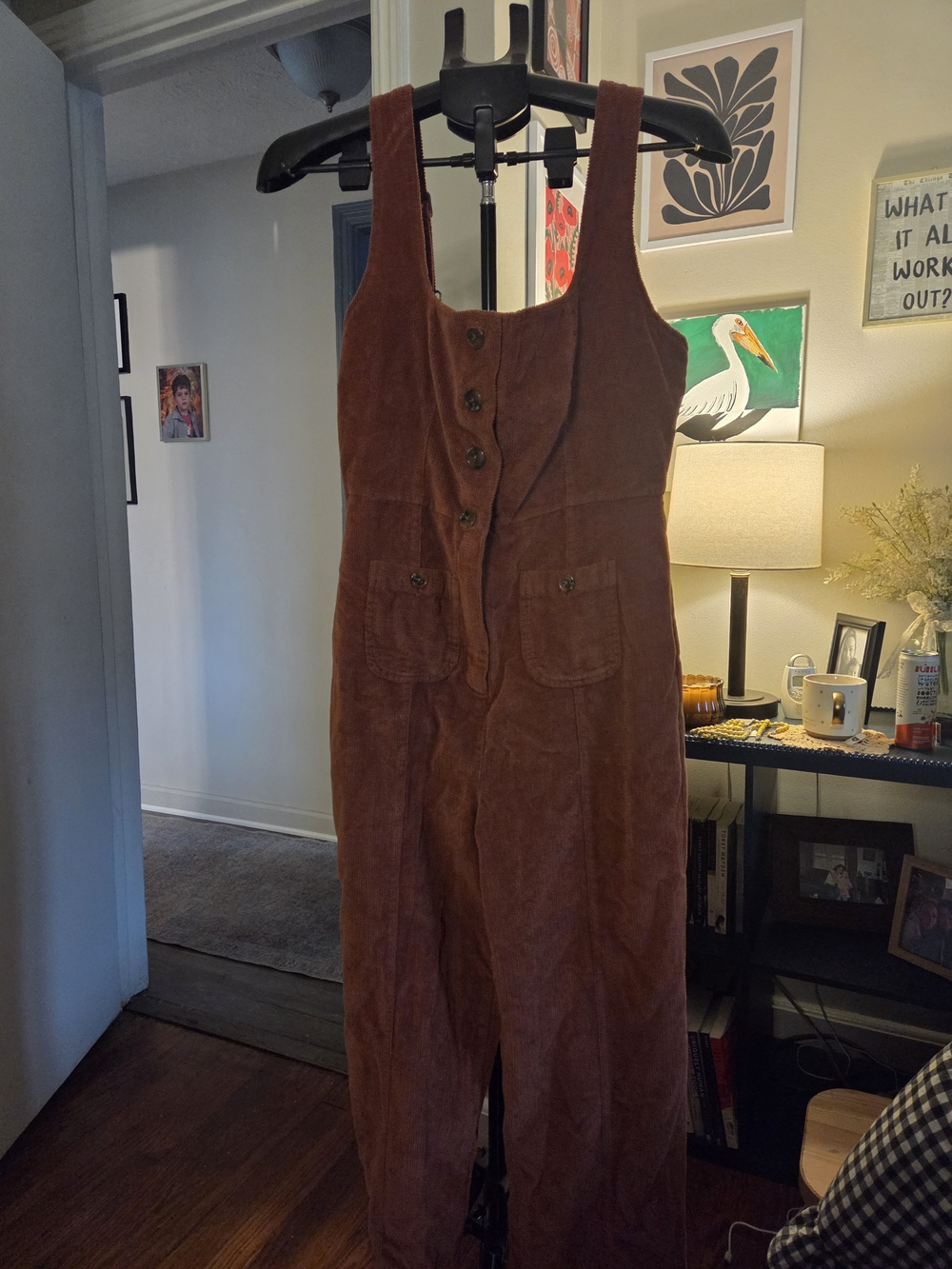Urban Outfitters Rust Brown Corduroy Button-Front Jumpsuit